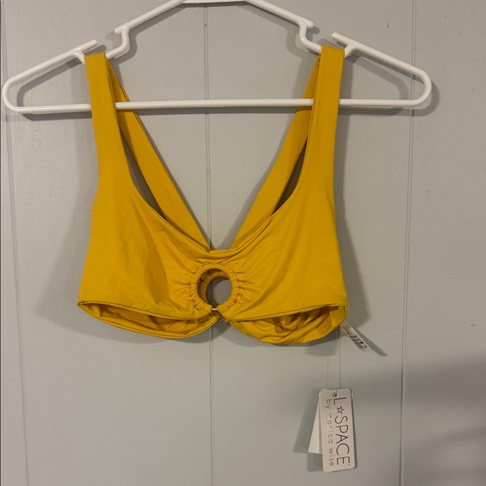 l*space Yellow Ring-Front Scoop Bikini Top Small NWT Revolve